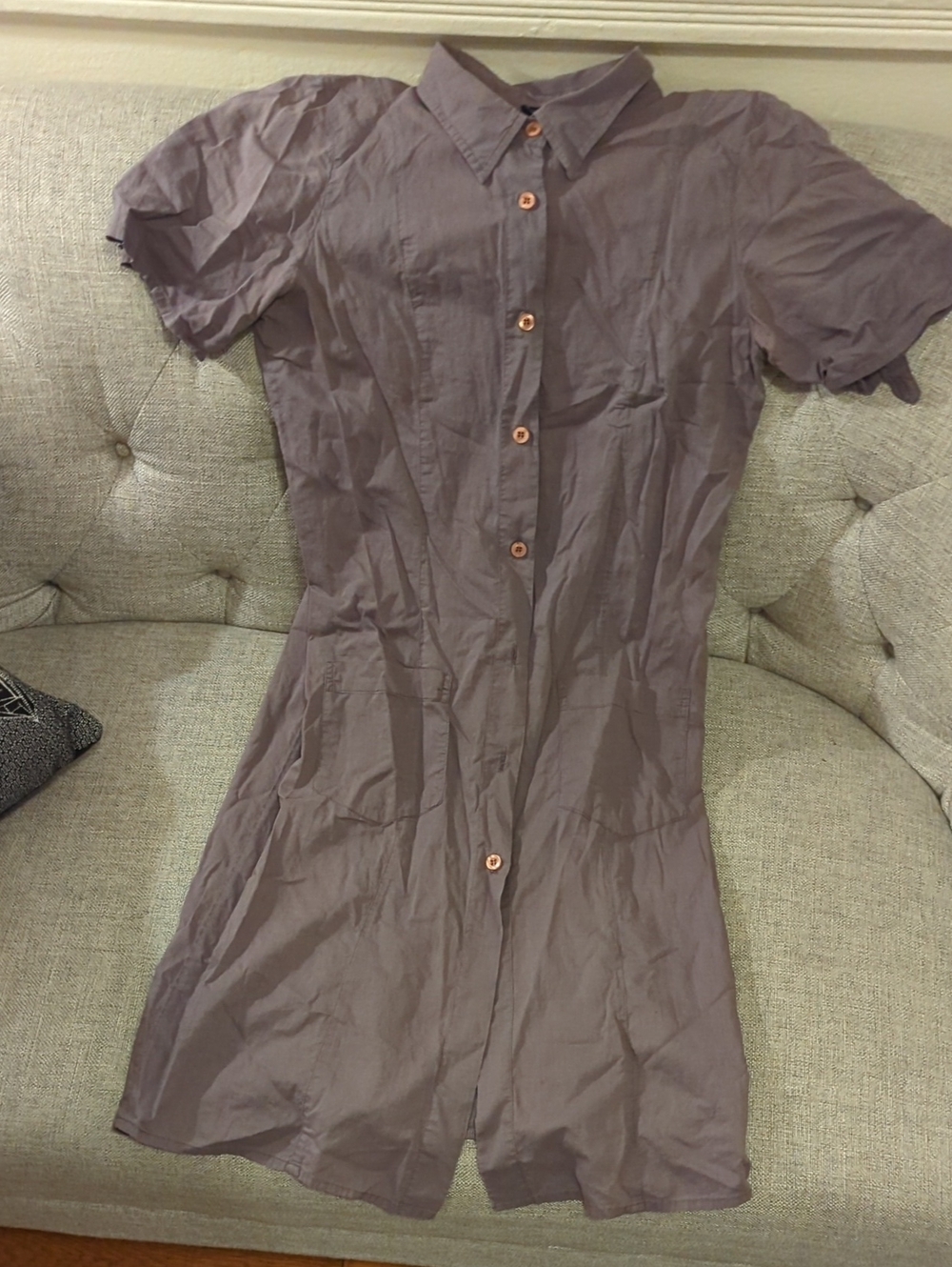 Kersh Women’s Small/Petite Grey Button-Front Shirt Dress